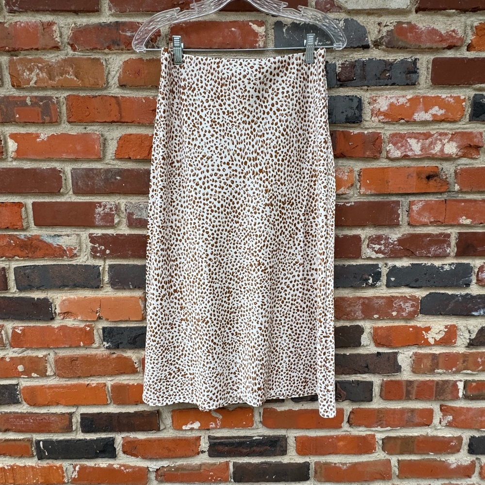 J. Crew Spotted Midi Skirt in Brown and White